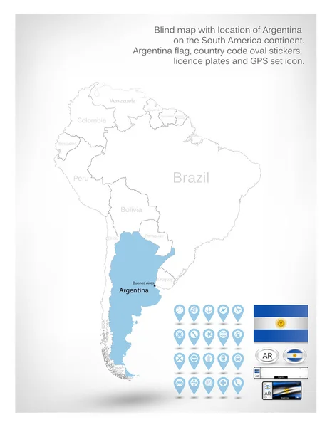 Ślepy mapę z lokalizacją Argentyny — Wektor stockowy