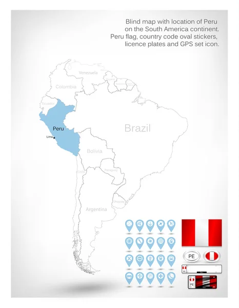 Mapa ciego con ubicación de Perú — Vector de stock