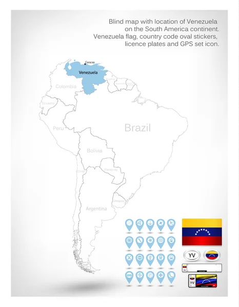 Mapa ciego con la ubicación de Venezuela — Vector de stock