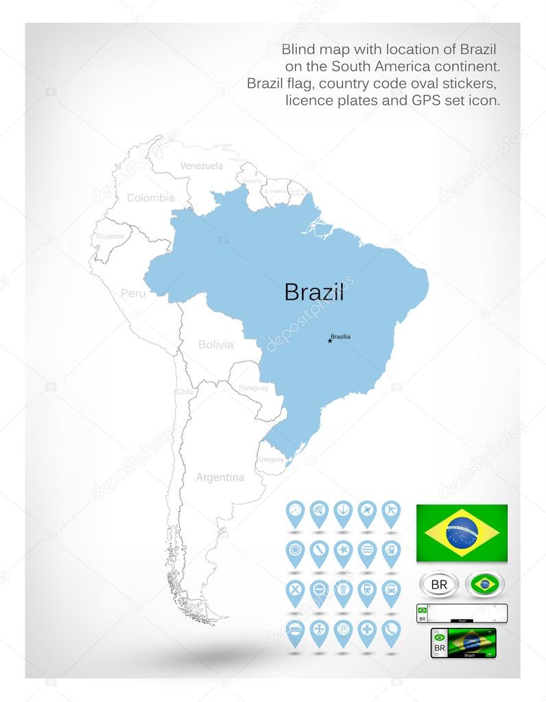 Blind map with location of Brazil