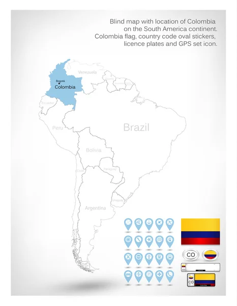 Ślepy mapę z lokalizacją Kolumbii — Wektor stockowy