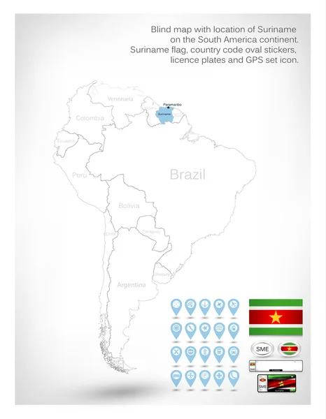 Carte aveugle avec emplacement de Suriname — Image vectorielle