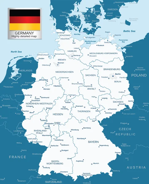 Ιδιαίτερα λεπτομερή χάρτη της Γερμανίας με διοικητικές διαιρέσεις και — Διανυσματικό Αρχείο