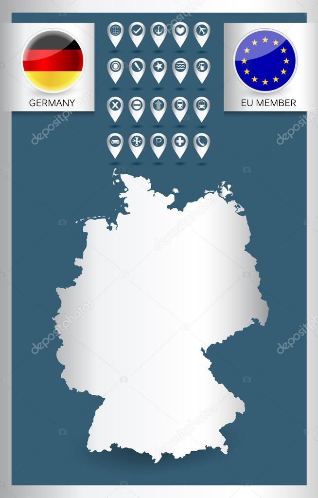 Germany outline map with navigation icon set