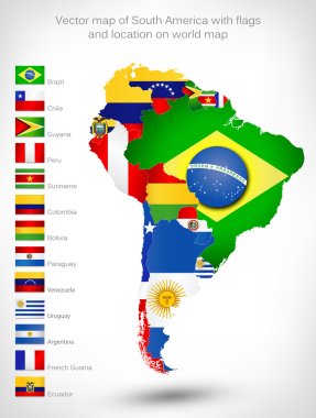 map of South America with flags
