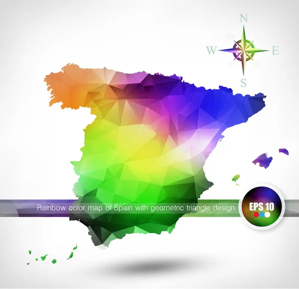 Rainbow mapa de cor de Espanha — Vetor de Stock