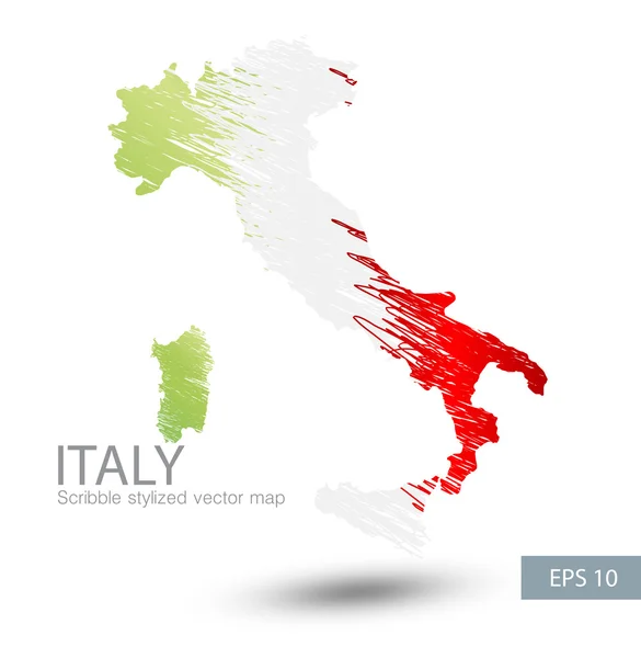 Scribble stiliserad karta över Italien. — Stock vektor