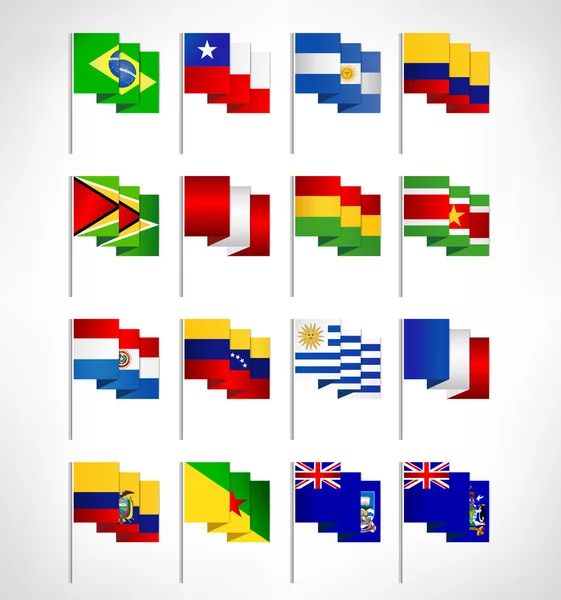 Amérique du Sud tous les pays drapeaux — Image vectorielle