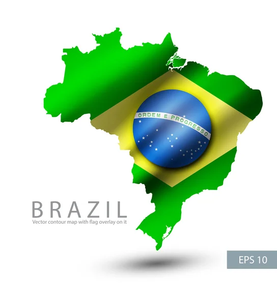 Brasilien Konturkarte mit Fahne — Stockvektor