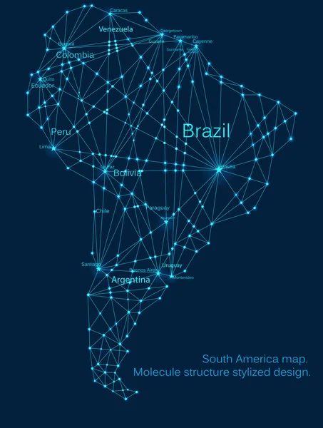 輝く南アメリカ大陸地図. — ストックベクタ