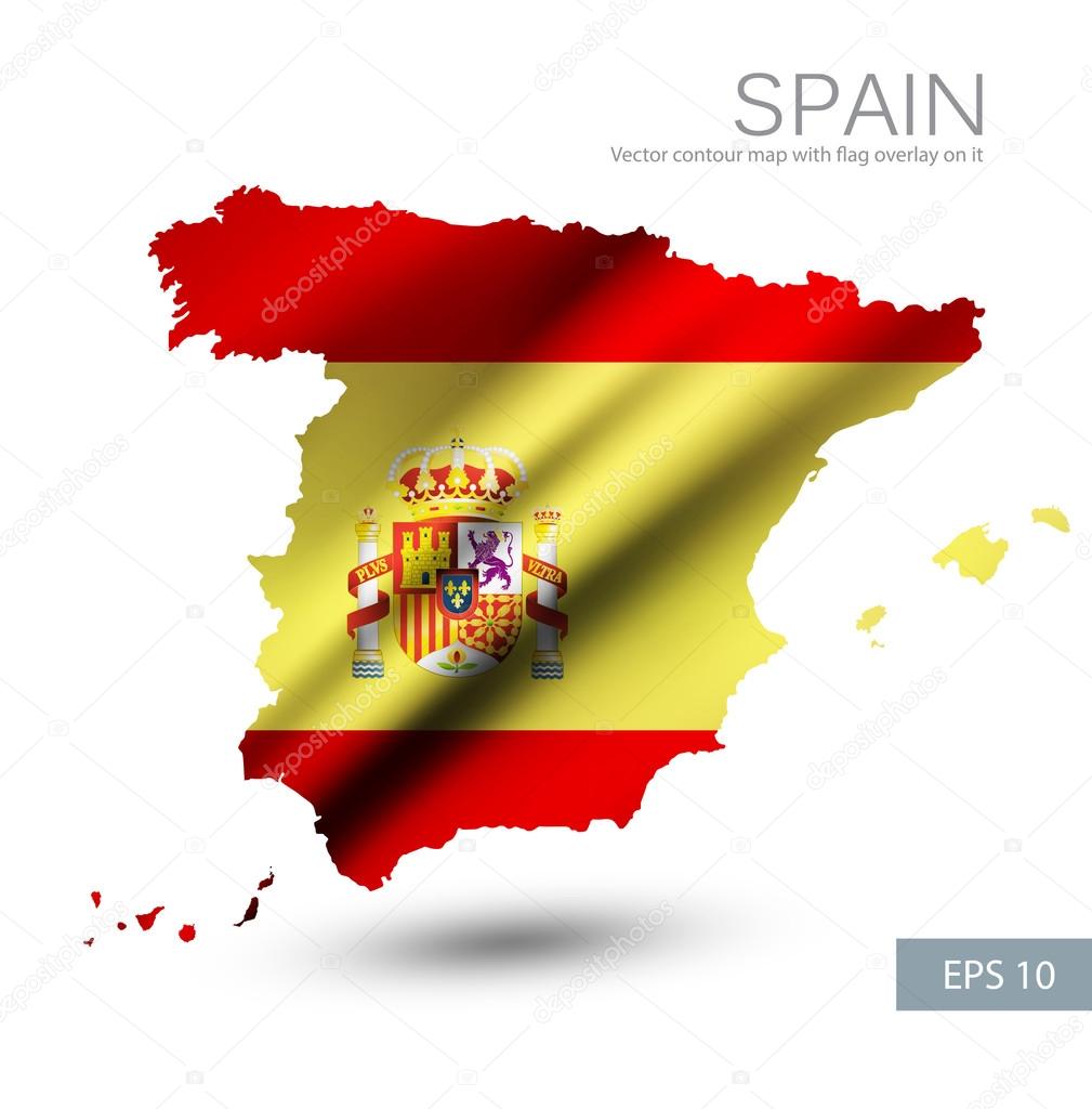 Spain contour map with flag
