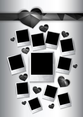 Vector photo frames with black hearts clipart