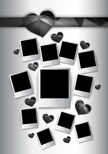 Marcos de fotos vectoriales con corazones negros — Vector de stock