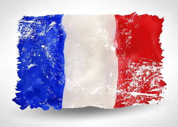 Bendera Prancis dengan warna air yang terang dengan efek grunge - Stok Vektor