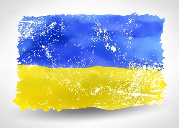 Acuarela dibujada a mano brillante Bandera de Ucrania con efecto grunge — Vector de stock
