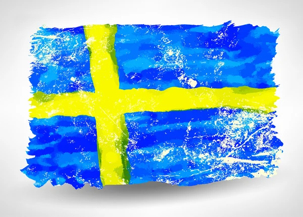 Ljusa hand dras akvarell Sverige flagga med grunge effekt — Stock vektor