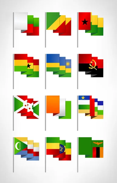 Bandiere africane impostate. Cartone animato design piatto 3 — Vettoriale Stock