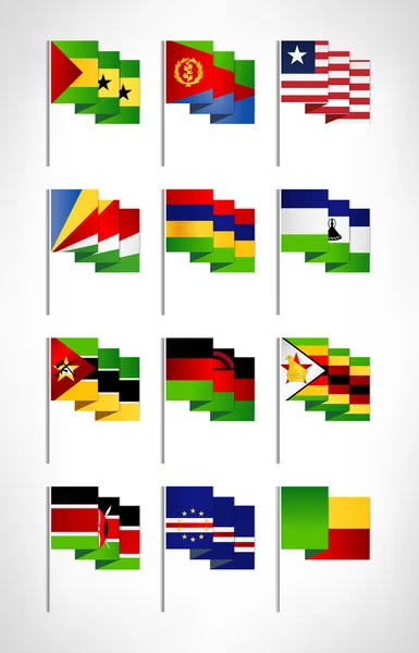 Afrika flaggor anges. Cartoon platt design 4 — Stock vektor