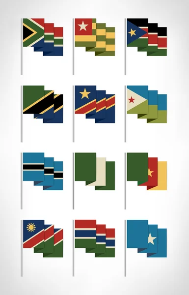 Bandiere africane impostate. Cartone animato design piatto 2 — Vettoriale Stock