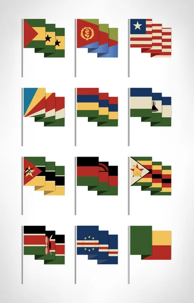 Afrikanische Flaggen werden gesetzt. Cartoon flaches Design 4 — Stockvektor