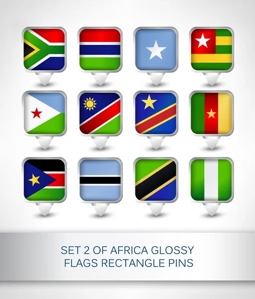 Set 2 de goupilles rectangle de drapeaux brillants d'Afrique — Image vectorielle