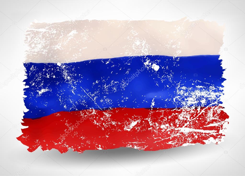 Bright hand drawn watercolor Russia flag with grunge effect