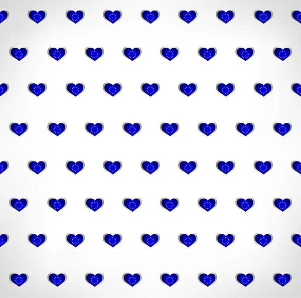 无缝爱国背景与欧盟旗帜有光泽的心形状 — 图库矢量图片