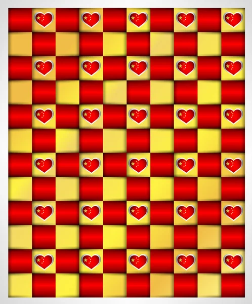 Bloque de fondo de mosaico con China bandera brillante corazón formas — Archivo Imágenes Vectoriales