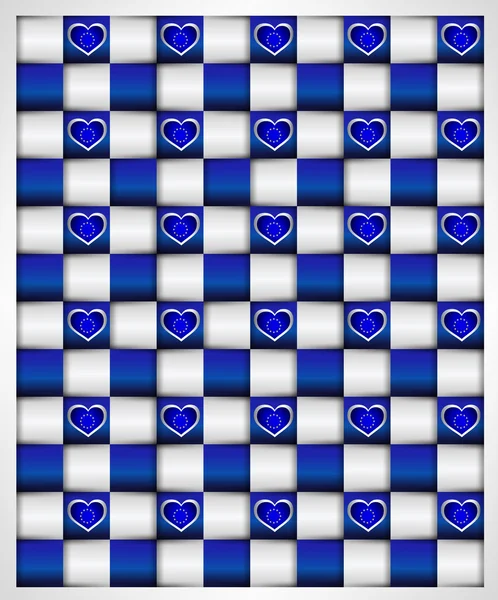 Bloque de mosaico de fondo con la bandera de la UE brillantes formas del corazón — Archivo Imágenes Vectoriales