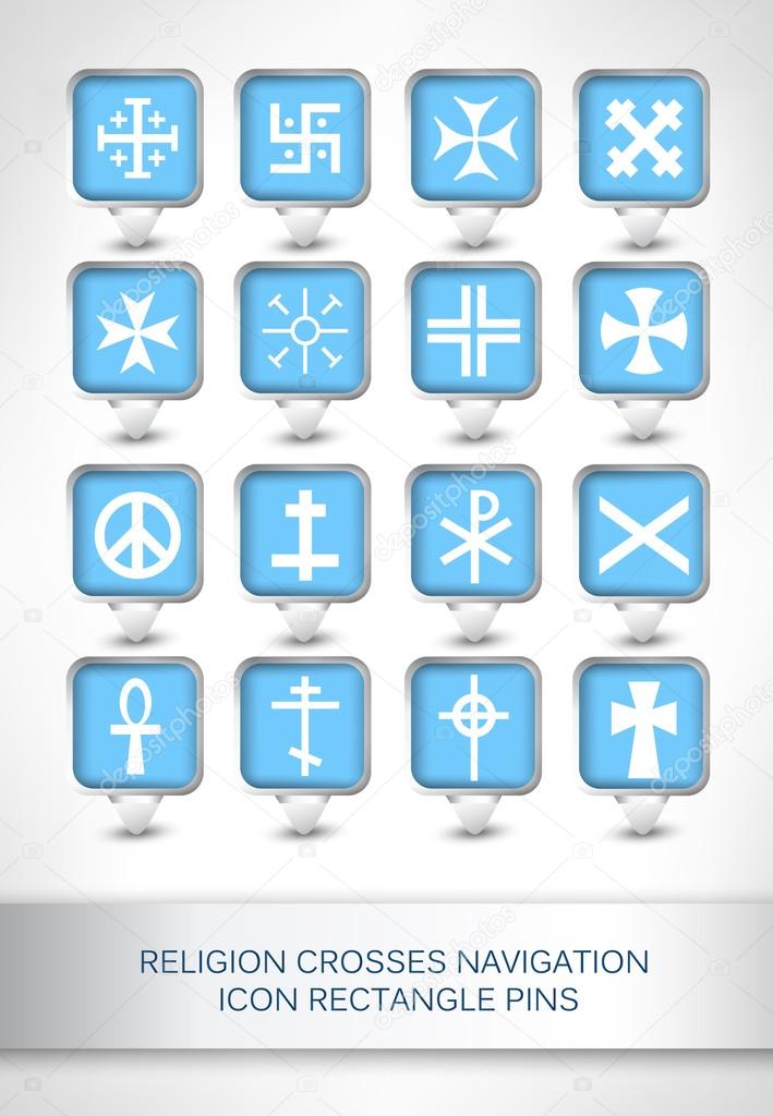 Religion crosses navigation icon rectangle pins