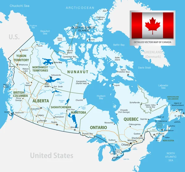 Mappa vettoriale dettagliata del Canada — Vettoriale Stock