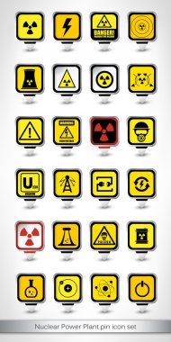 Nuclear Power Plant pin icon set clipart