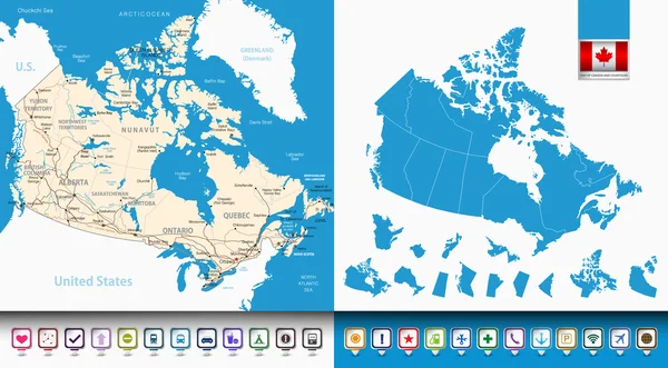 Carte du Canada et countours — Image vectorielle
