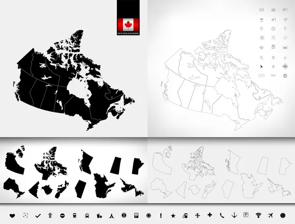 Kaart van Canada. Zwart en blinde kaarten — Stockvector