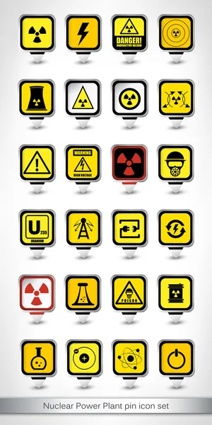 Elektrownia jądrowa pin zestaw ikon — Wektor stockowy