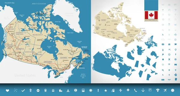 Mapa de Canadá. Conjunto gráfico — Archivo Imágenes Vectoriales