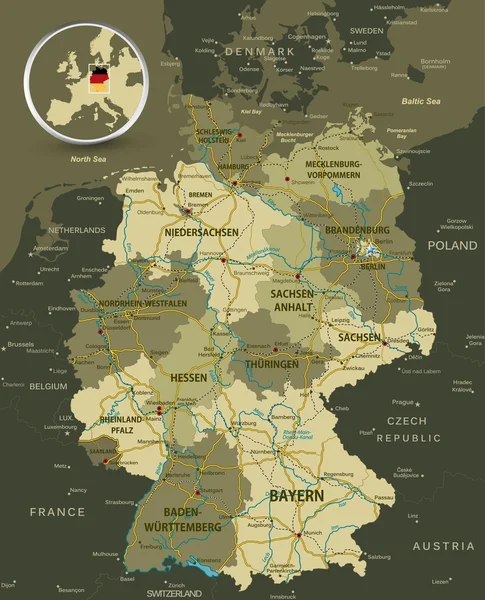 Mapa detallado de Alemania — Vector de stock