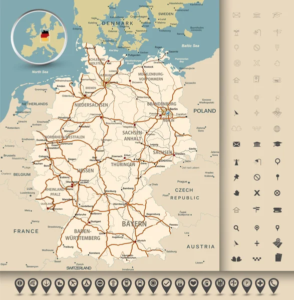 Mapy drogowej Niemcy — Wektor stockowy