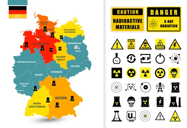 Χάρτη της Γερμανίας με τις εγκαταστάσεις πυρηνικής ενέργειας — Διανυσματικό Αρχείο
