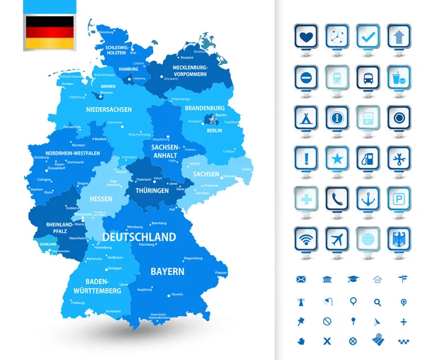 Karte von Deutschland mit Markierungen — Stockvektor