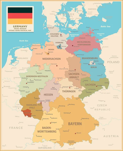 Saksan kartta. Mitä? Vintage värit — vektorikuva