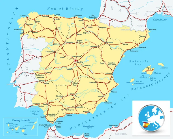 Detalhou mapa de Espanha — Vetor de Stock