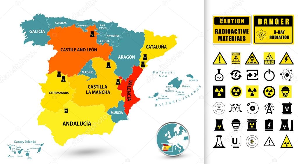 Carte des centrales nucléaires de l'Espagne Vecteur par ©Livenart 82738414