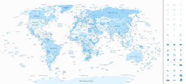 Detailed World Map blue colors