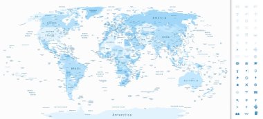 Detailed World Map blue colors clipart