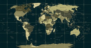Detailed World Map in camouflage colors with a square grid