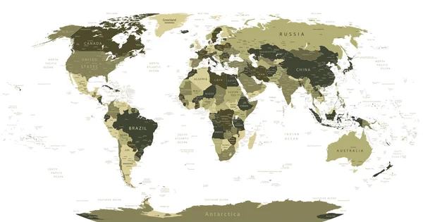 Mapa del mundo detallado en colores camuflaje — Vector de stock