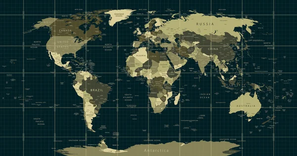 Detailed World Map in camouflage colors with a square grid — Stock vektor