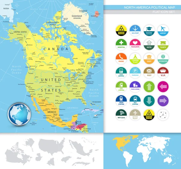 Mapa político de América del Norte — Vector de stock