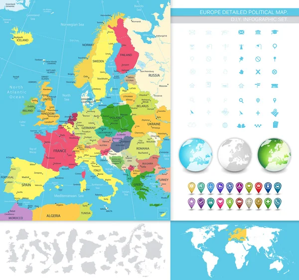 欧洲政治地图详细 — 图库矢量图片